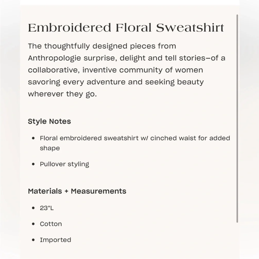 Anthropologie Floral Embroidered Sweatshirt Top Black Pink Flowers XS - Picture 4 of 12